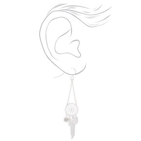 Silver 2&quot; Dreamcatcher Drop Earrings,