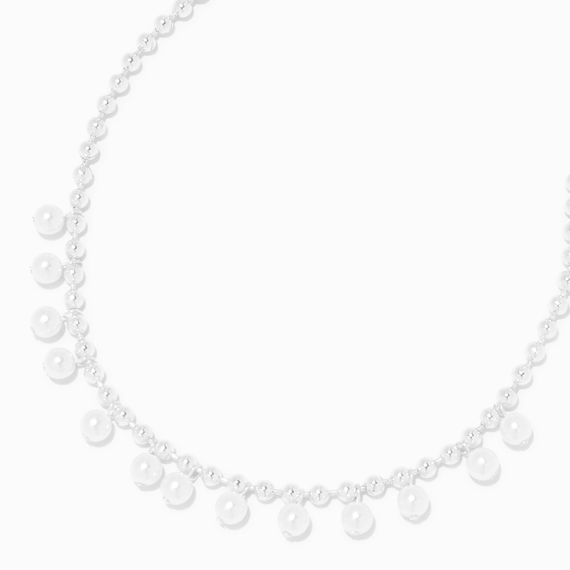 View Claires Tone Beaded Pearl Confetti Necklace Silver information