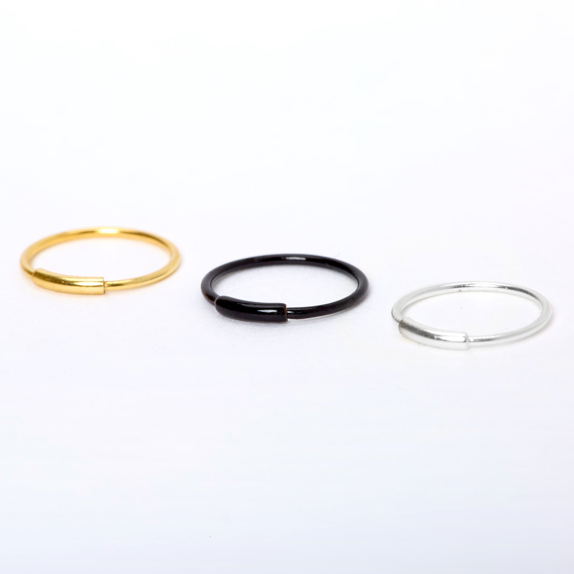 22G Mixed Metal Sterling Silver Nose Rings - 3 Pack,