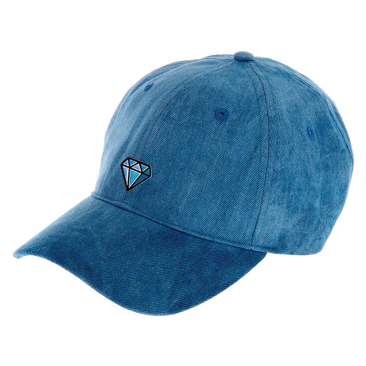 Claire's Casquette de baseball icône diamant d'imitation en denim - Bleu