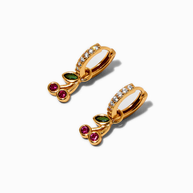 C LUXE by Claire&#39;s 18kt Gold Plated Cubic Zirconia Cherry Hoop Earrings,