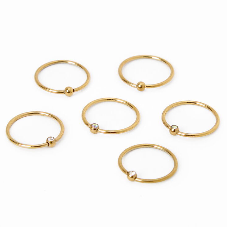 Gold Embellished Hoop Nose Rings - 6 Pack,