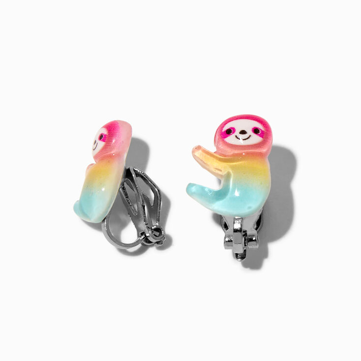 Rainbow Sloth Clip-On Stud Earrings,