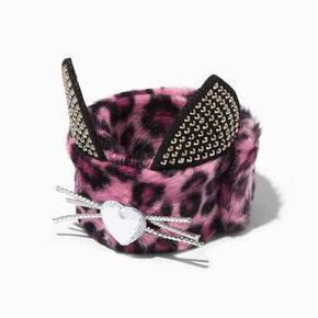 Pink Fuzzy Leopard Snap Bracelet ,