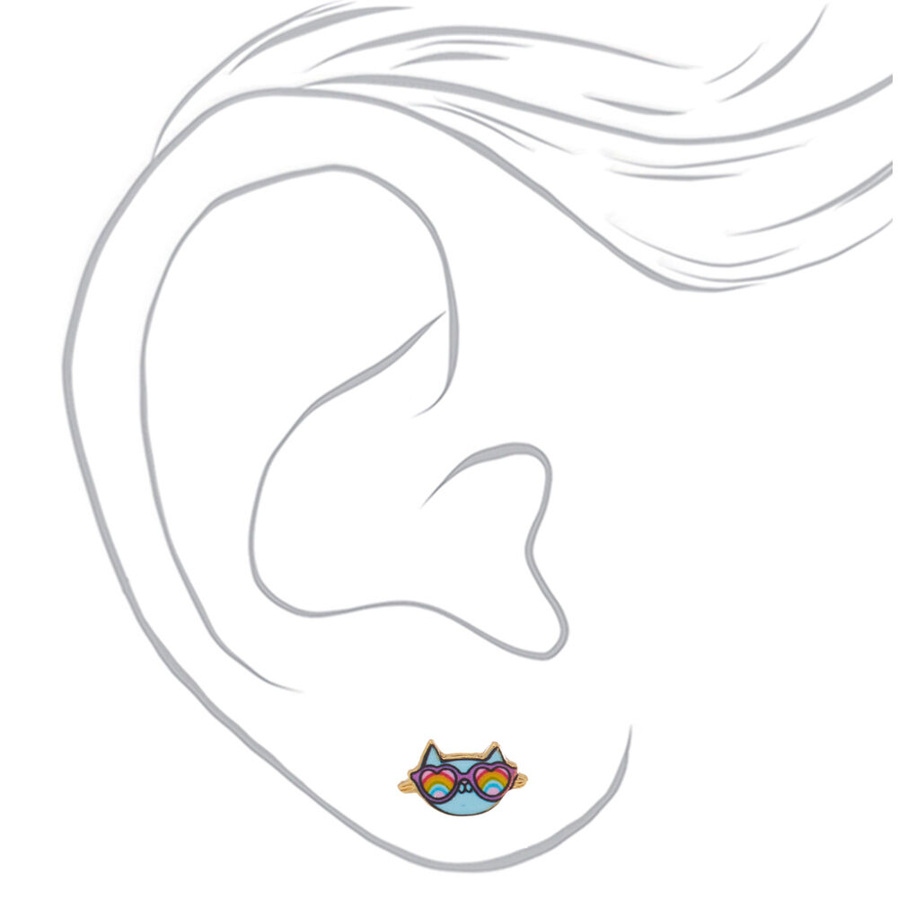 18kt Gold Plated Cam the Cat Stud Earrings - Teal,