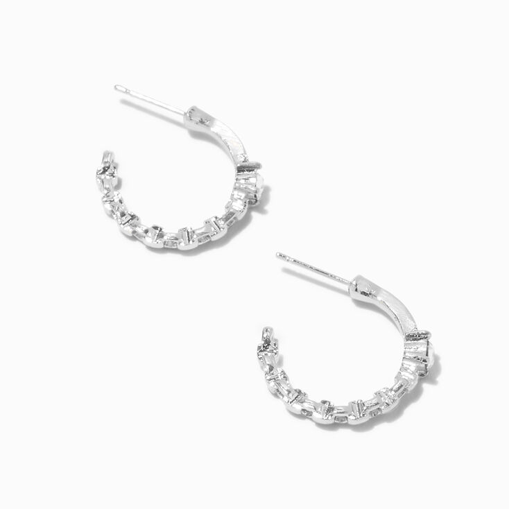 Silver Cubic Zirconia 20MM Chain Hoop Earrings,
