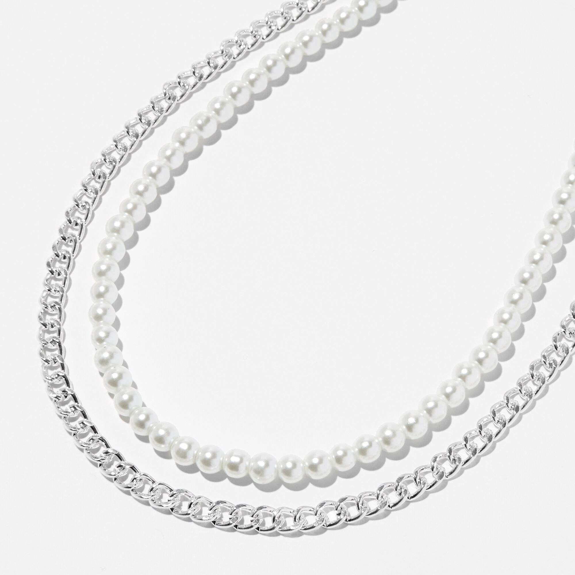 View Claires Tone Curb Chain Pearl MultiStrand Necklace Silver information