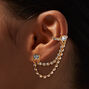 Gold-tone Double Chain Crystal Connector Earring,