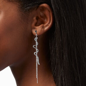 Silver-tone Crystal Snake Linear Clip-On 3&quot; Drop Earrings,