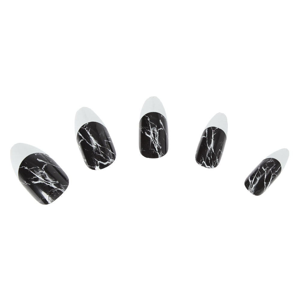 Faux ongles stiletto French manucure effet marbré bicolores - Lot de 24,