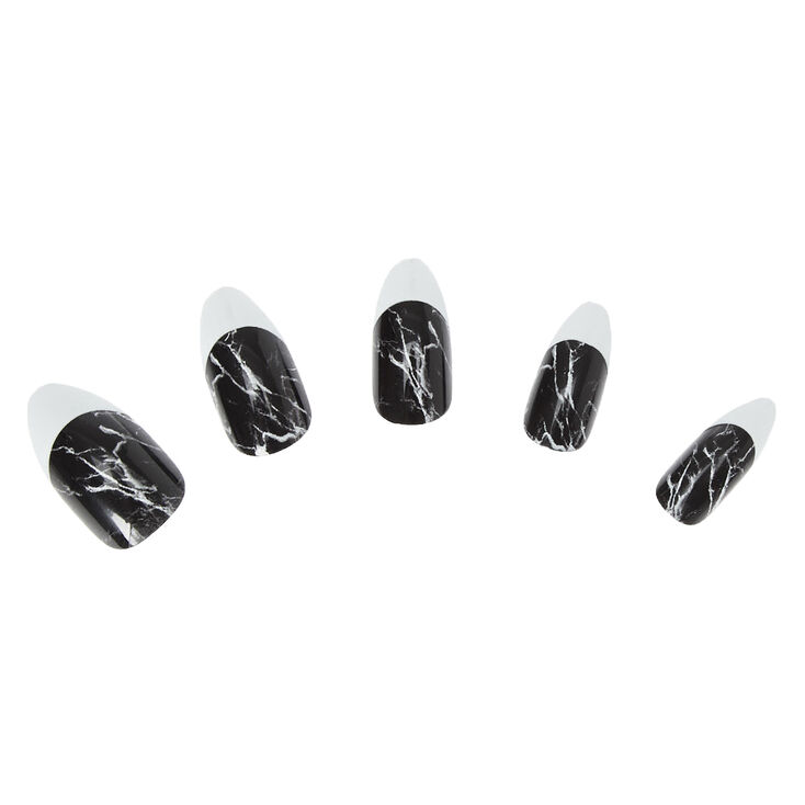 Faux ongles stiletto French manucure effet marbr&eacute; bicolores - Lot de 24,