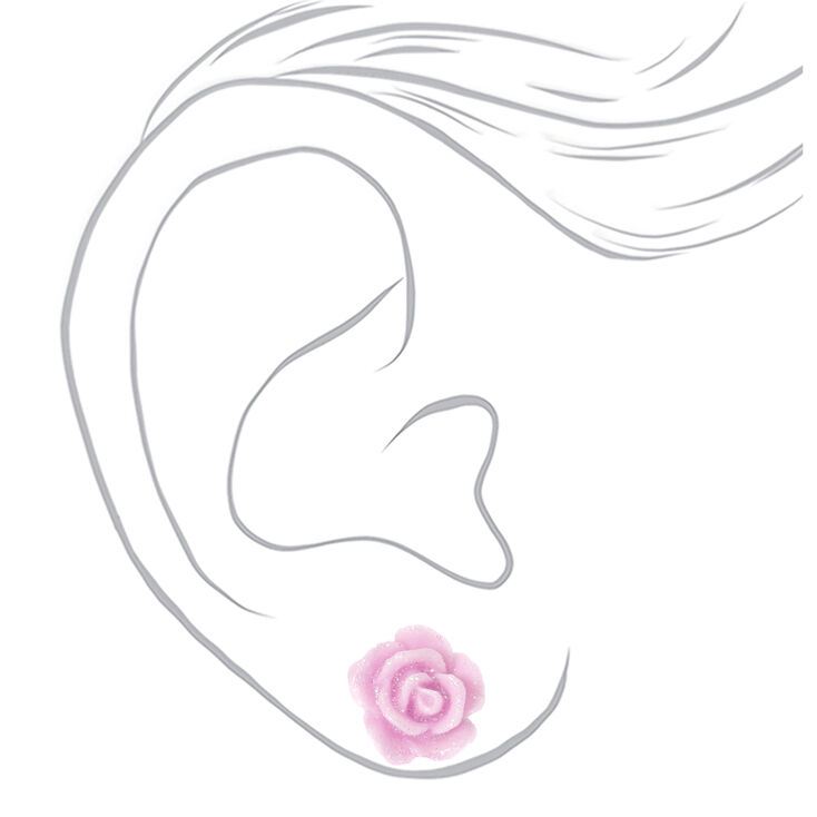 Glitter Rose Stud Earrings - Purple,