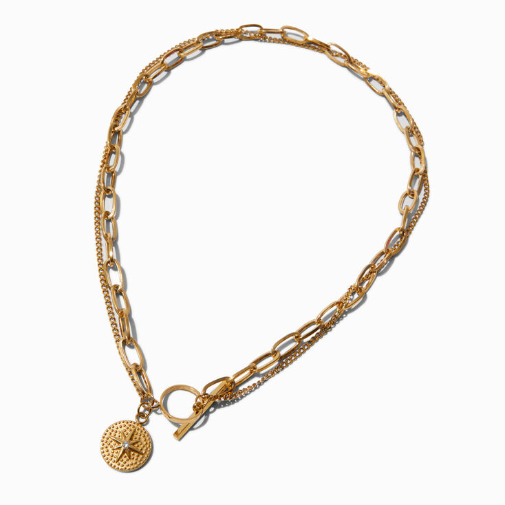 Gold-tone Coin Pendant Toggle Multi-Strand Necklace,