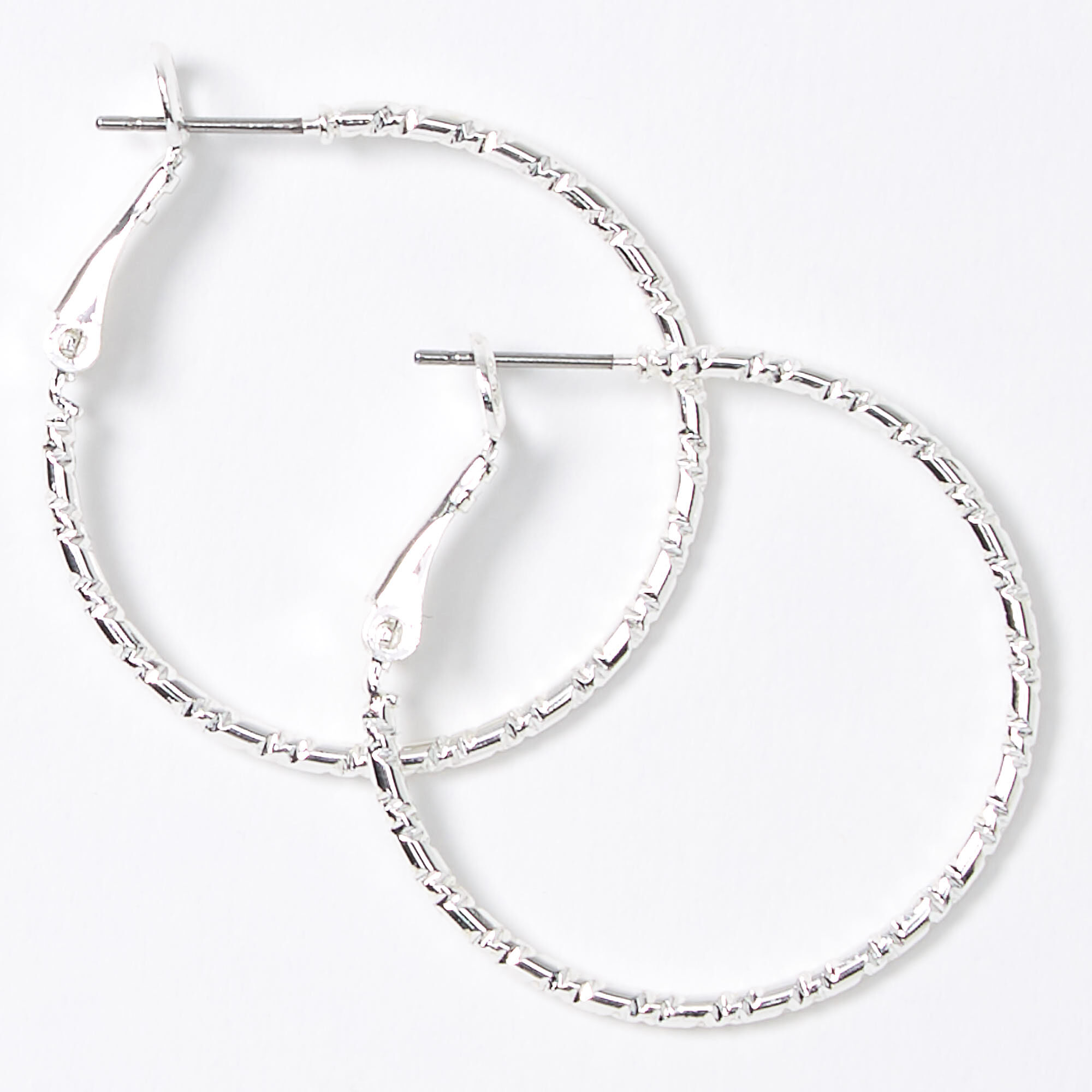 Silver 30MM Textured Hoop Earrings
