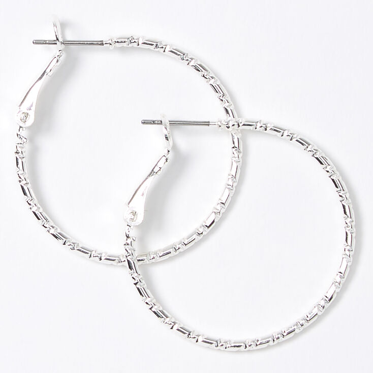 Silver 30MM Textured Hoop Earrings,