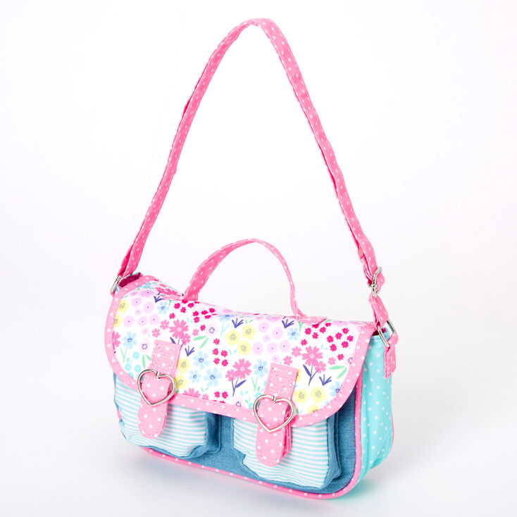 Claire's Sac à bandoulière floral en denim à rayures Claire's Club - Rose
