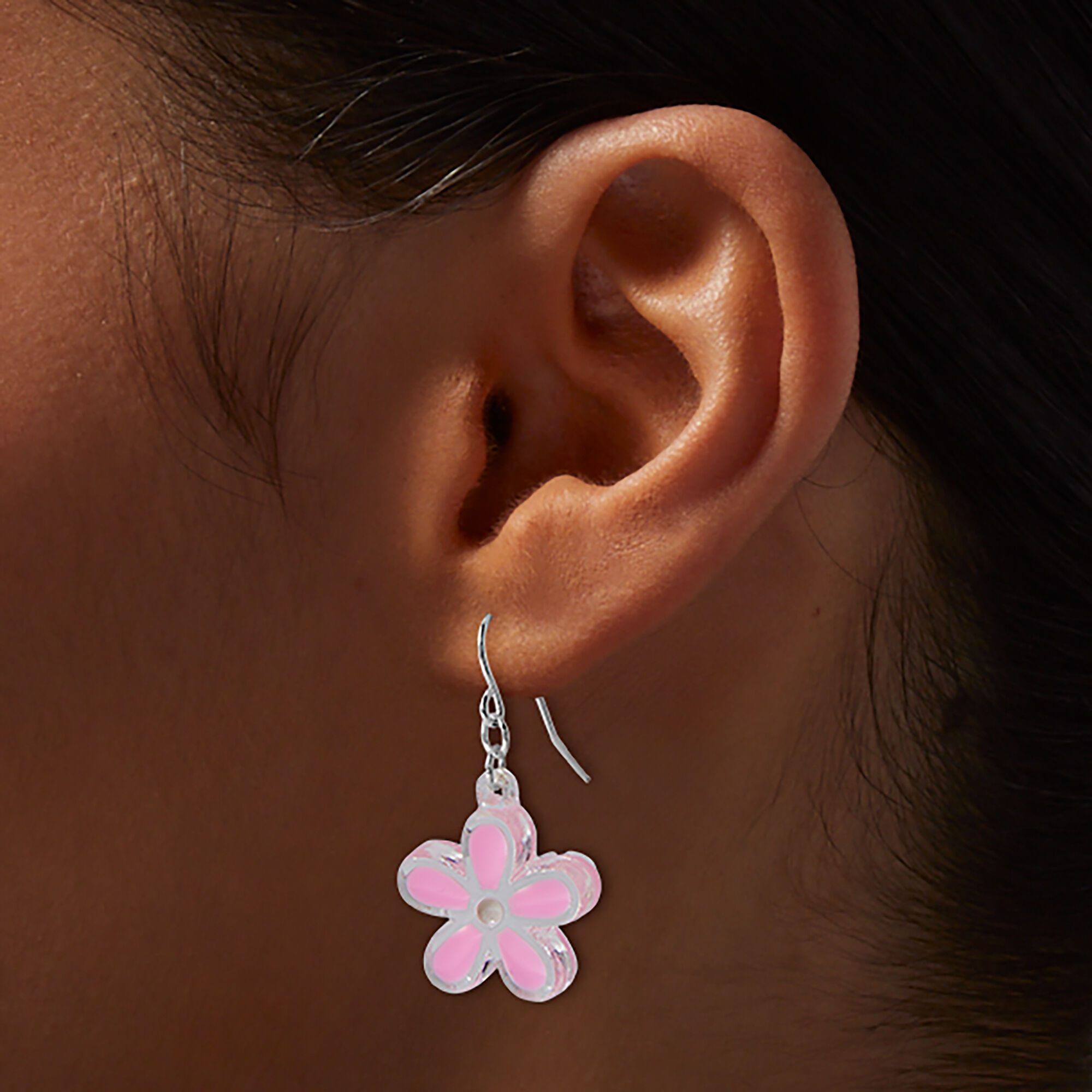 Pink Plastic Daisy Drop Earrings,