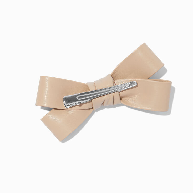 Ivory Leather Hair Bow Clip,