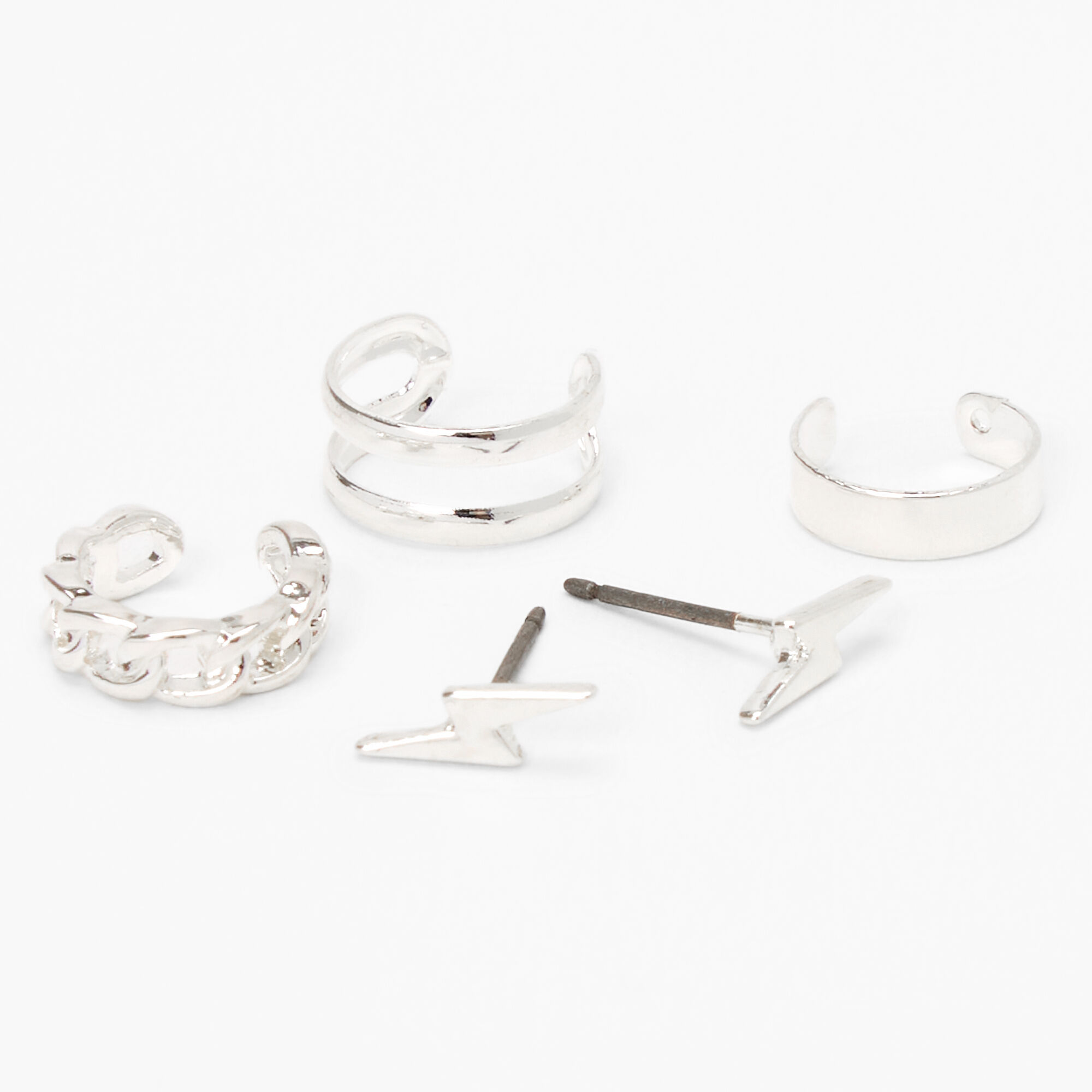 Claire's Clous d’oreilles éclair et manchettes d'oreilles variées couleur argentée - Lot de 4