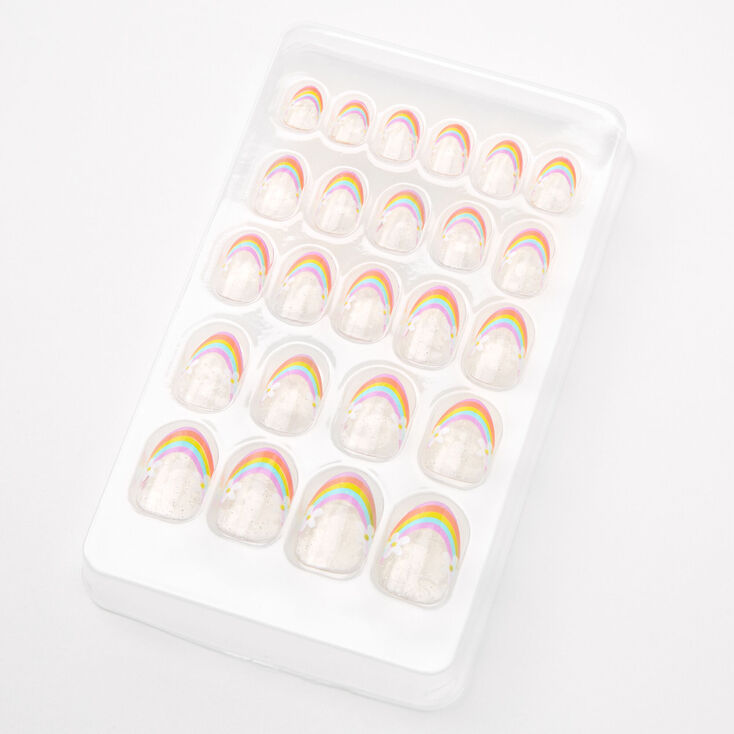 Rainbow French Tip Daisy Stiletto Press On Faux Nail Set - 24 Pack,