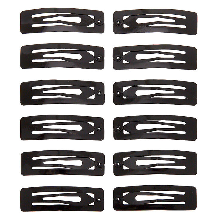 Square Snap Hair Clips - Black, 12 Pack,