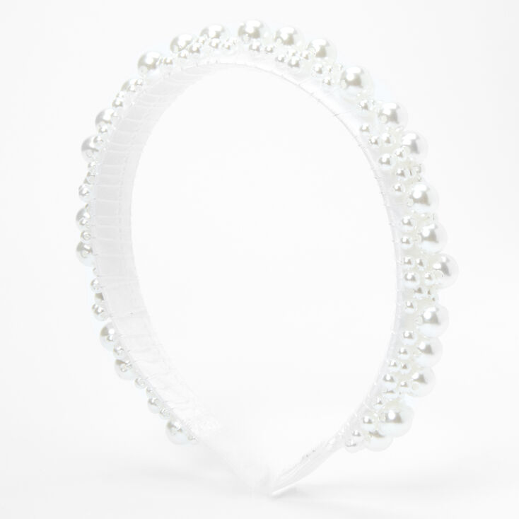 Claire's Serre-tête avec perles d’imitation et bulle - Blanc