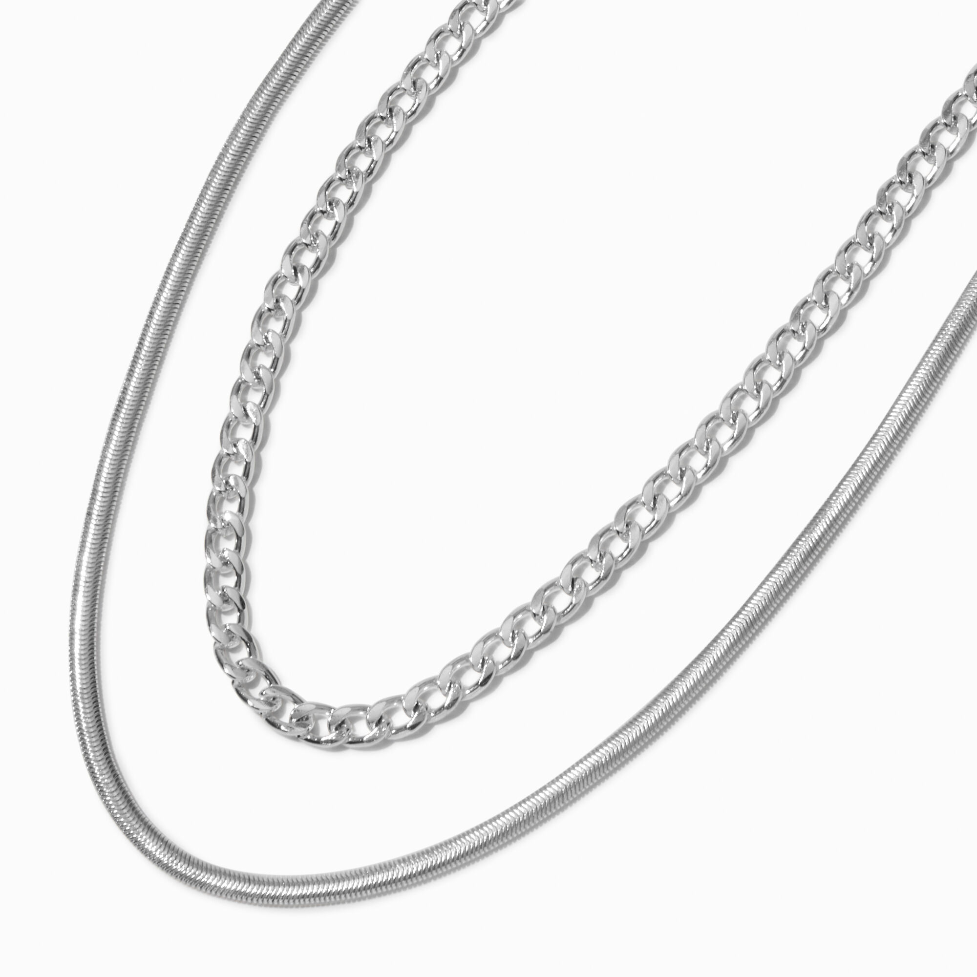 View Claires Tone Snake Cable Chain Multi Strand Necklace Silver information