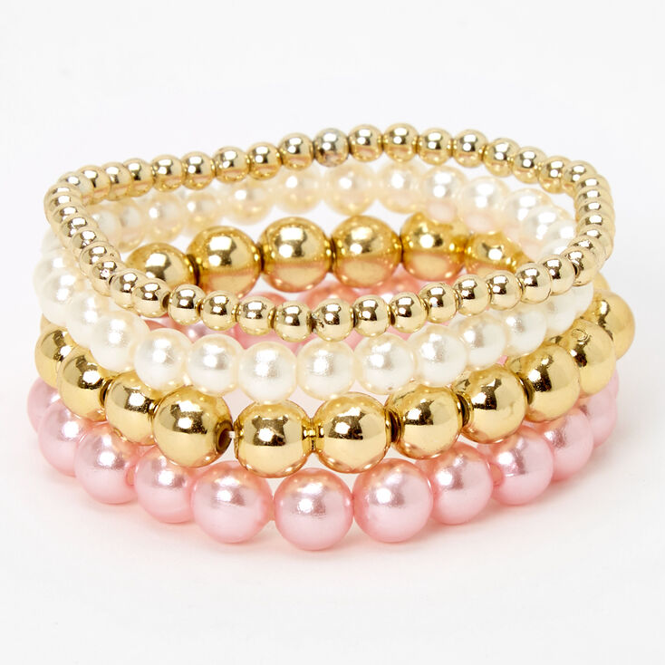 Claire&#39;s Club Pearl and Gold Beaded Stretch Bracelets - 4 Pack,