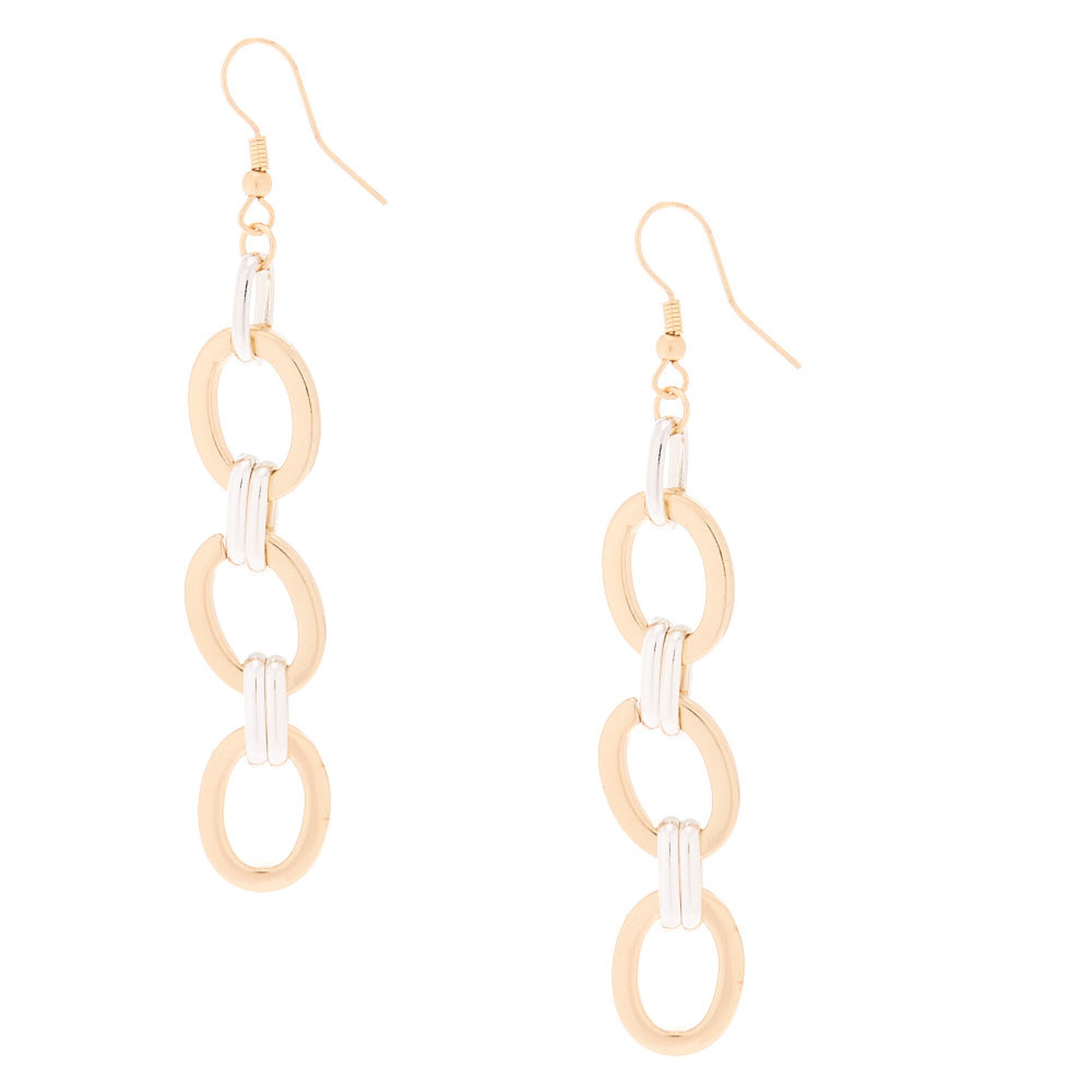 Gold And Silver Chain Drop Earrings Claire S Us