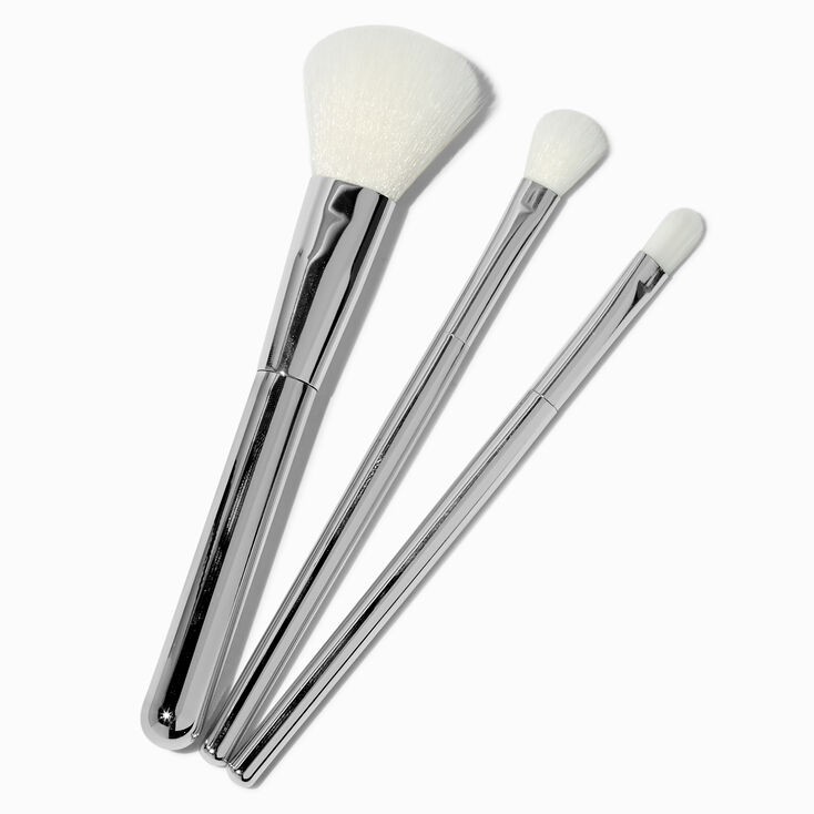 Ensemble de pinceaux &agrave; maquillage bling-bling couleur argent&eacute;e - Lot de 3,