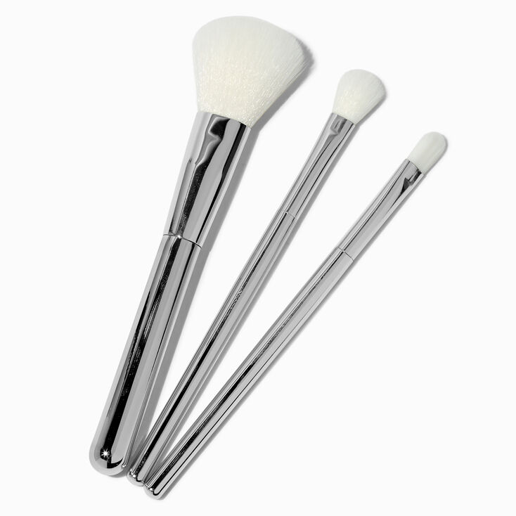 Silver-tone Bling Makeup Brush Set - 3 Pack