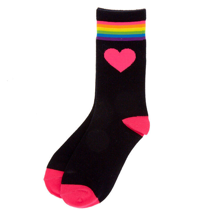 Rainbow Heart Crew Socks - Black,
