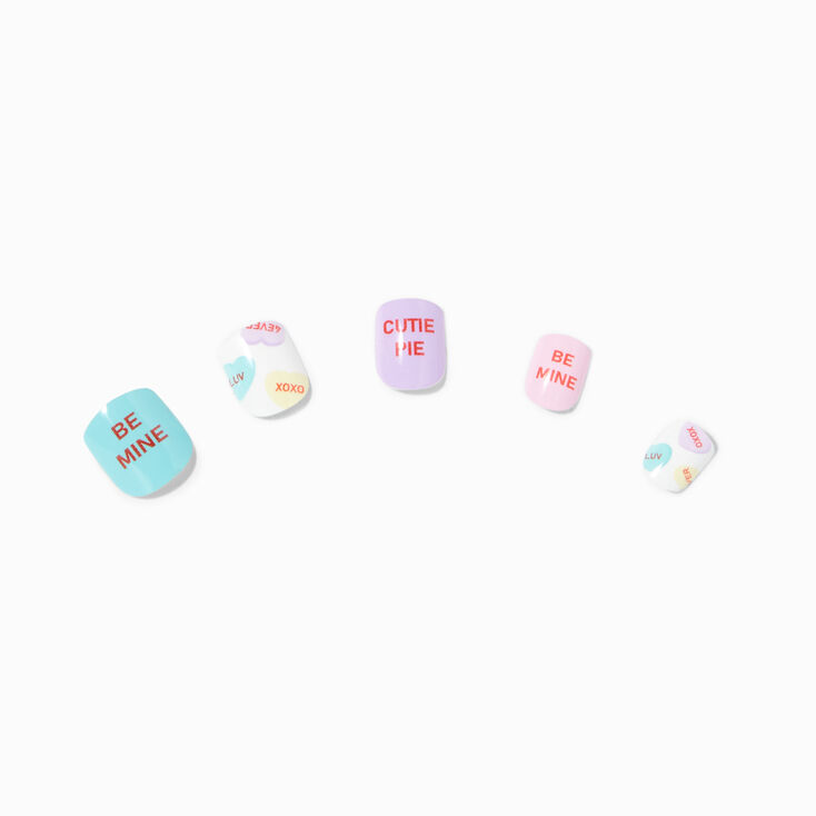Conversation Hearts Square Press On Faux Nail Set - 24 Pack,