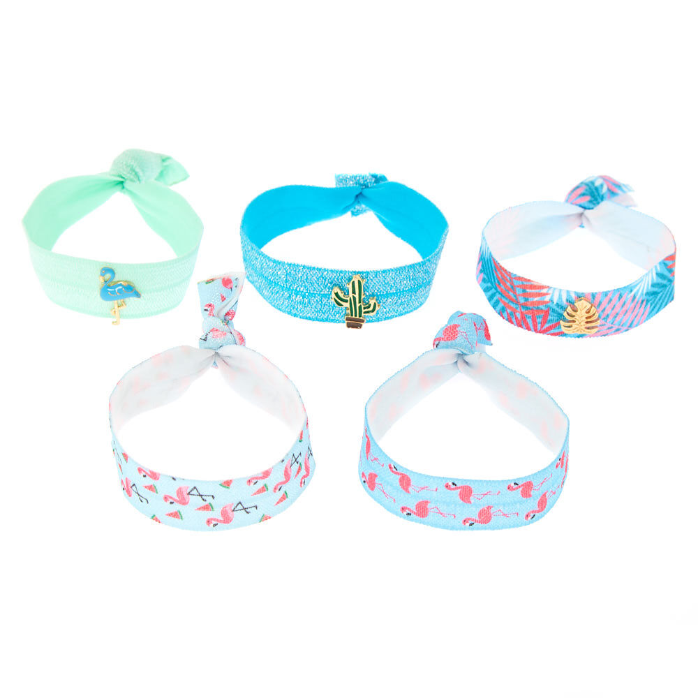 Tropical Ribbon Stretch Bracelets - Blue, 5 Pack,