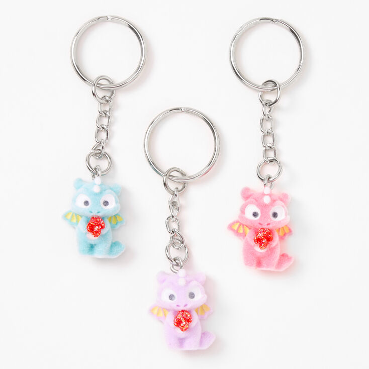 Best Friends Pastel Fuzzy Dragon Keychains - 3 Pack,