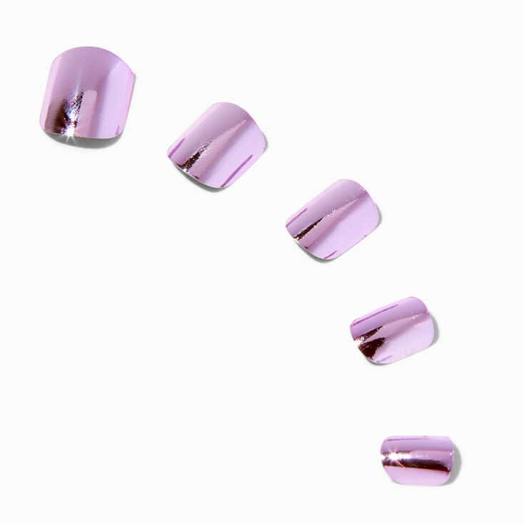 Faux ongles vegan autocollants carr&eacute;s lavande couleur chrome - Lot de 24,