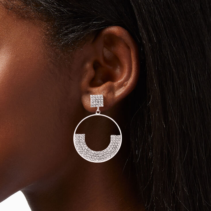 Silver 2.5&quot; Crystal Pav&eacute; Smile Drop Earrings,