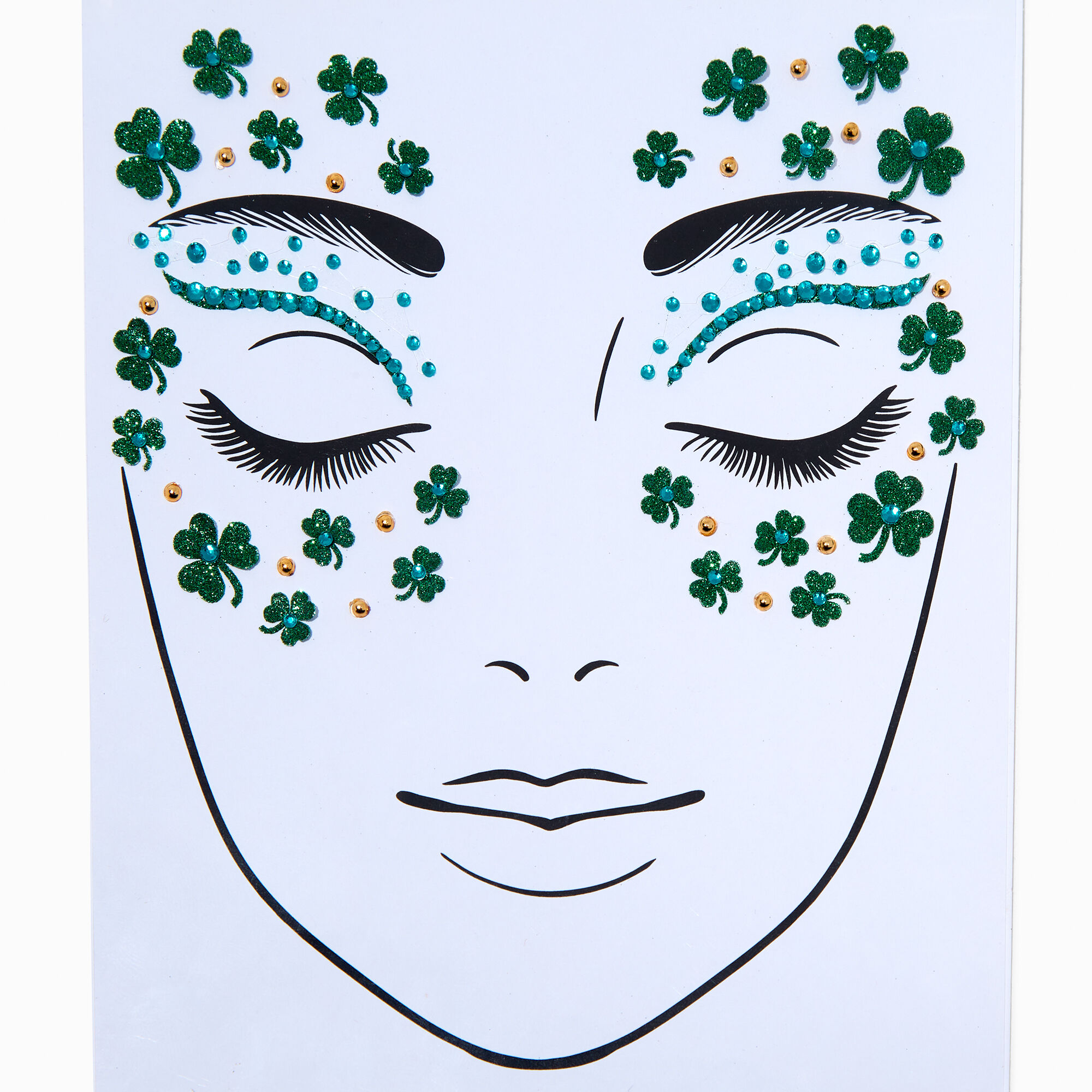 St. Patrick's Day Shamrocks & Gemstones Face Stickers,