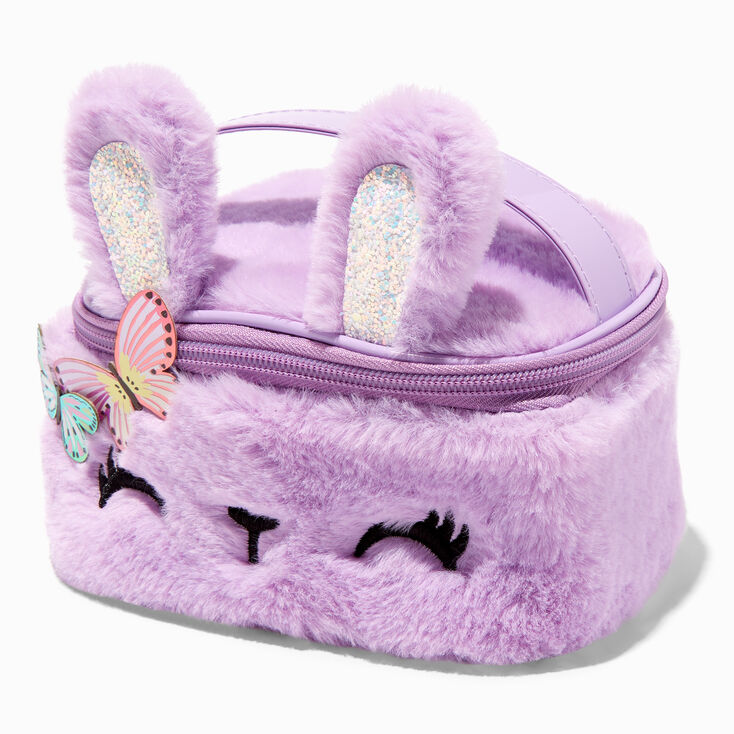 Claire&#39;s Club Furry Purple Bunny Makeup Bag,