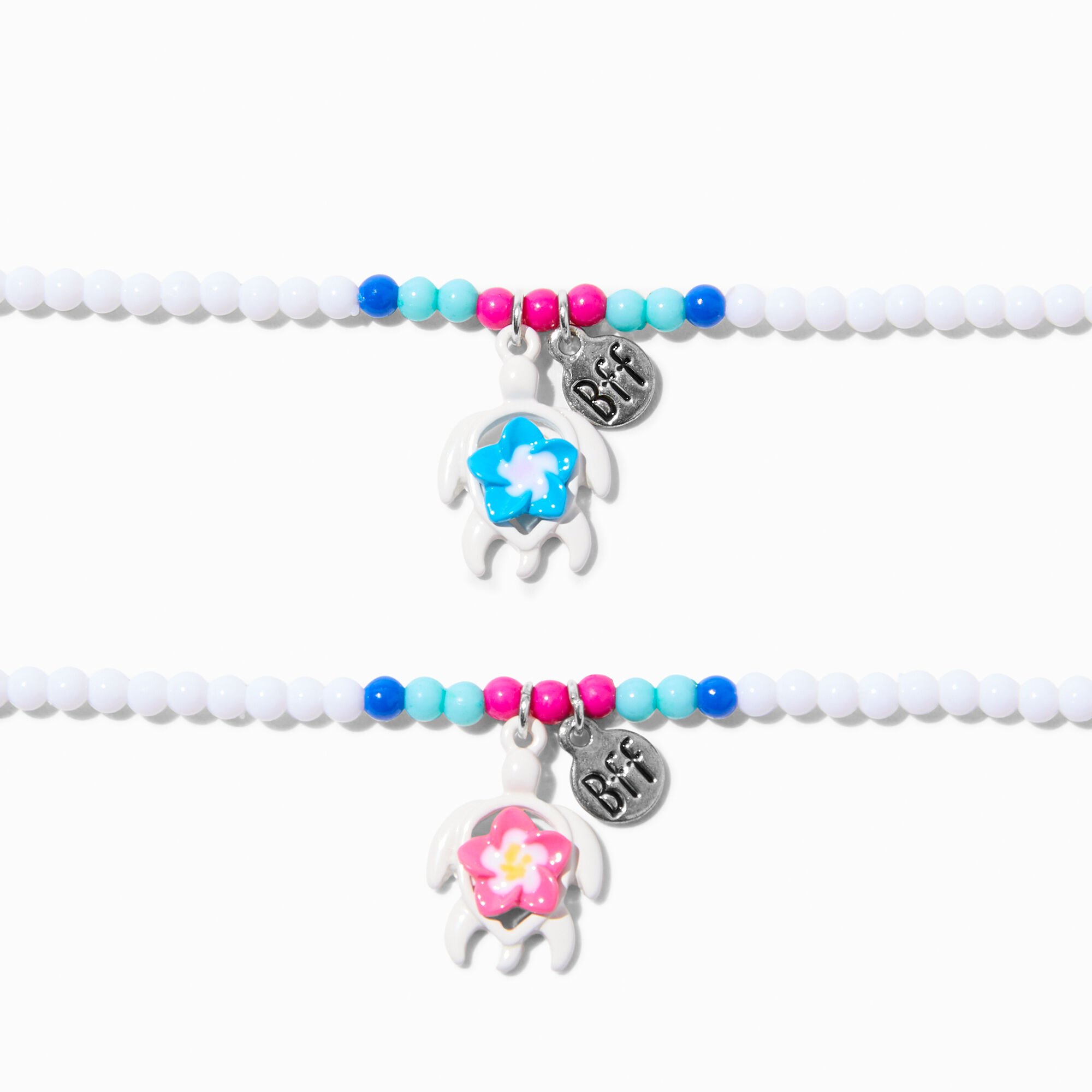 View Claires Best Friends Hibiscus Turtle Bff Beaded Choker Necklaces 2 Pack Silver information