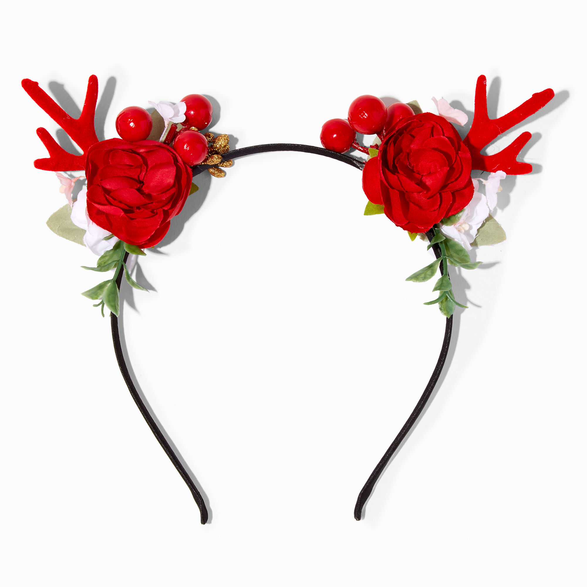 View Claires Antler Floral Holiday Headband Red information