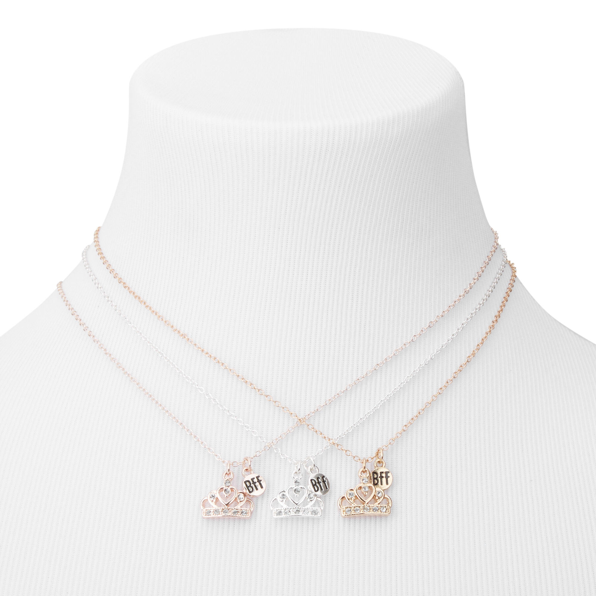 Best Friends Mixed Metal Crown Pendant Necklaces 3 Pack Claire s