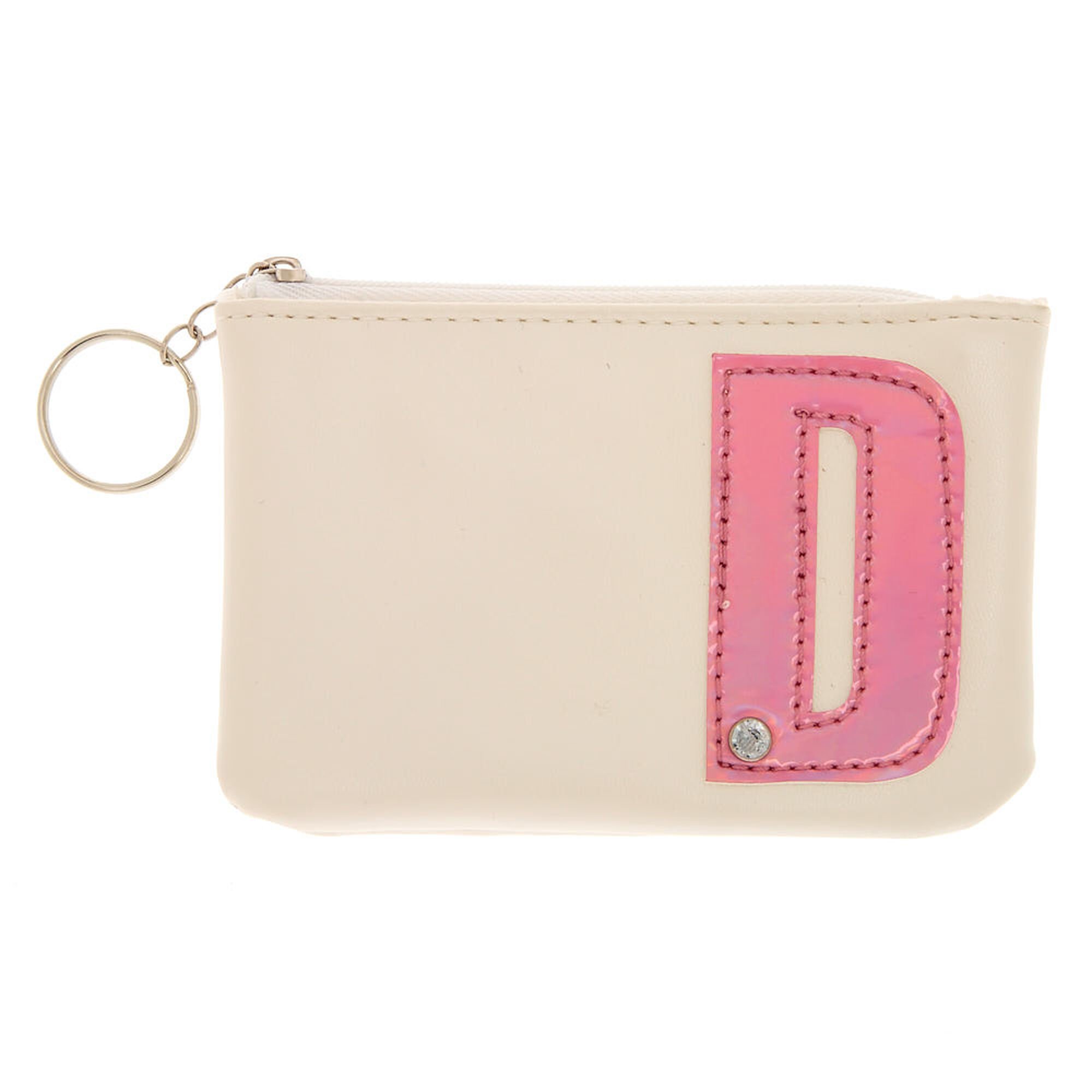 White Faux Leather Pink Initial D Coin Purse Claire S