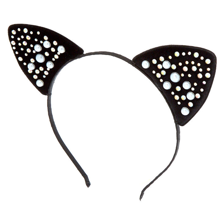 Velvet Pearl Cat Ears Headband Black Claire S Us