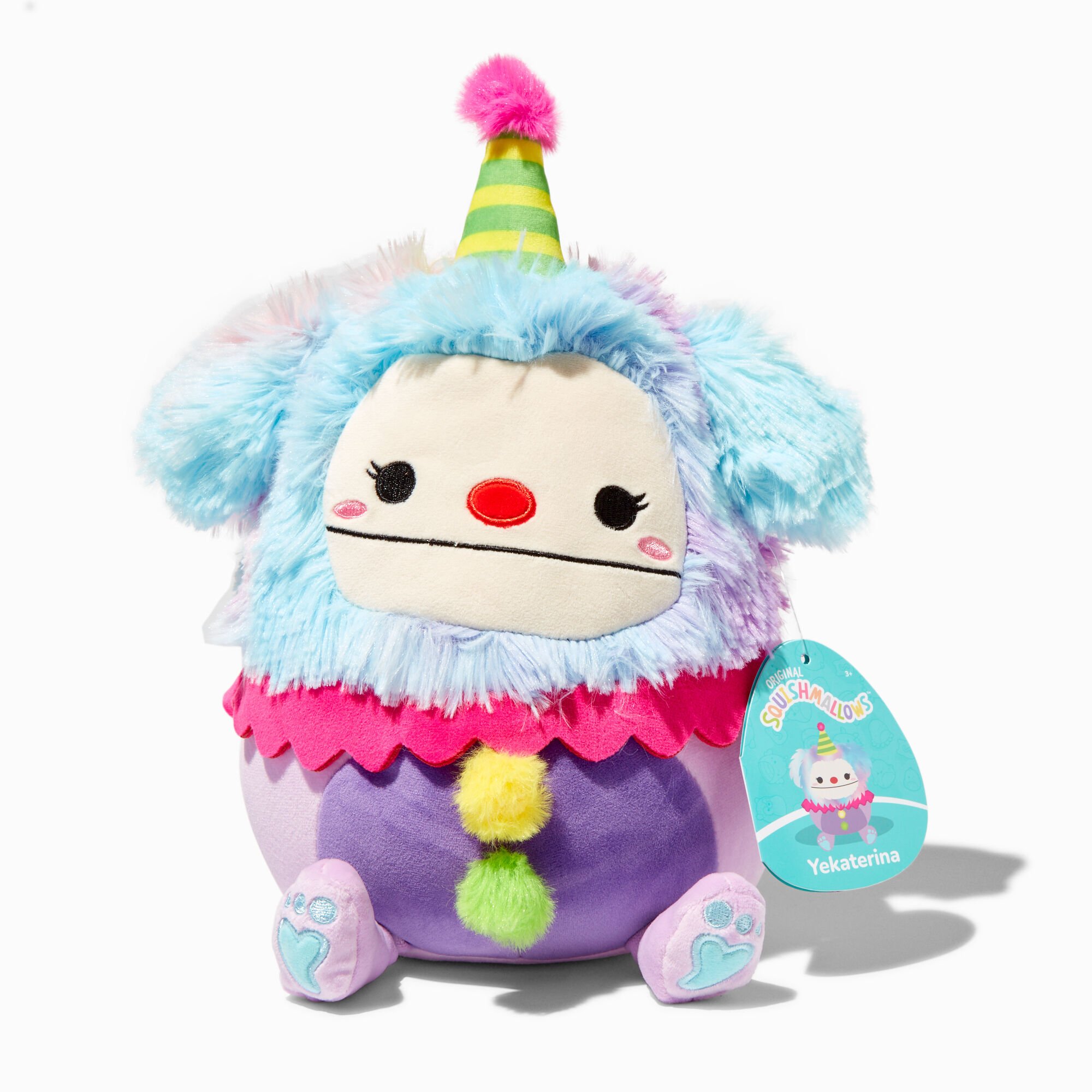 View Claires Squishmallows 8 Yekaterina Bigfoot Clown Plush Toy information