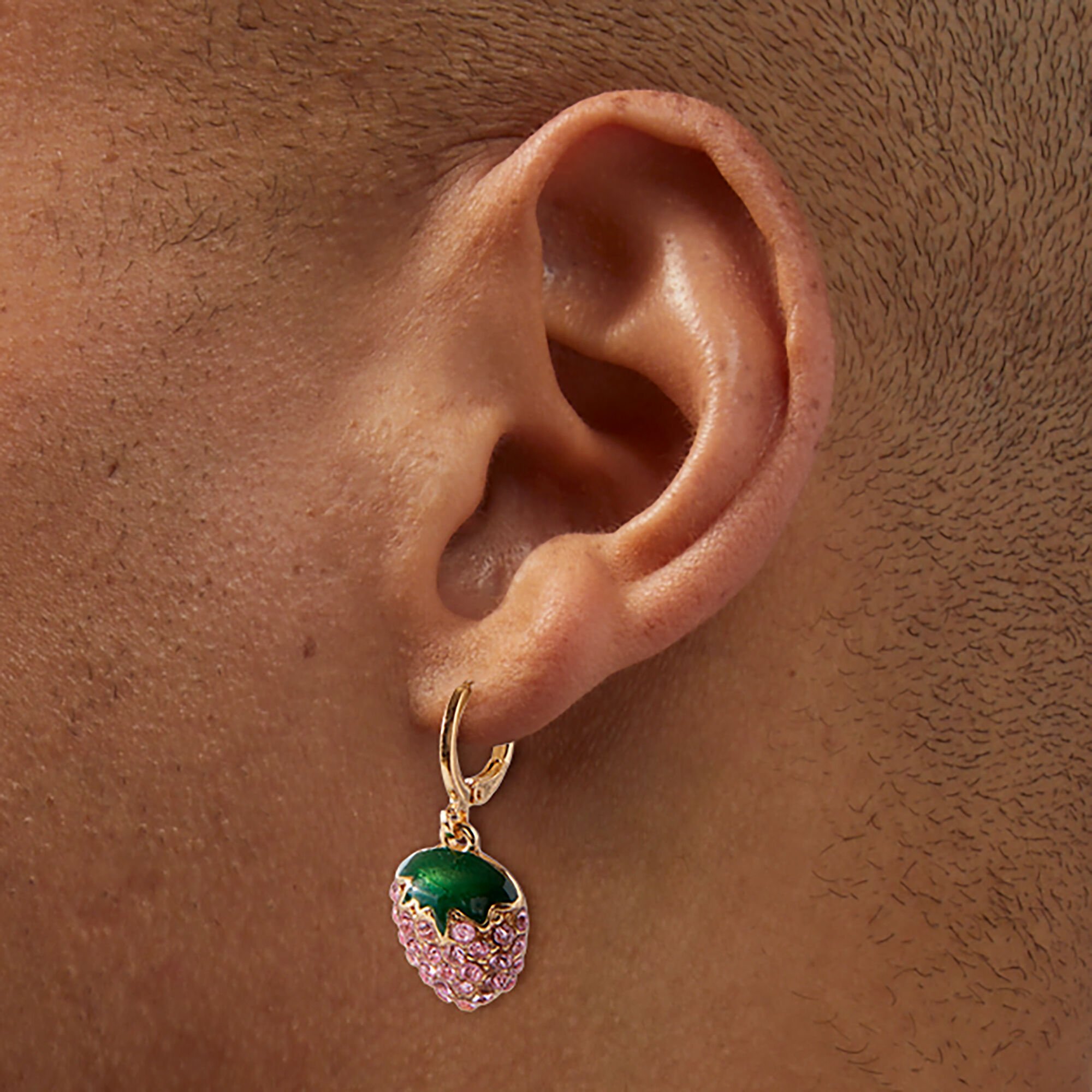 Gold-tone Pavé Strawberry Earring Stackables - 3 Pack,