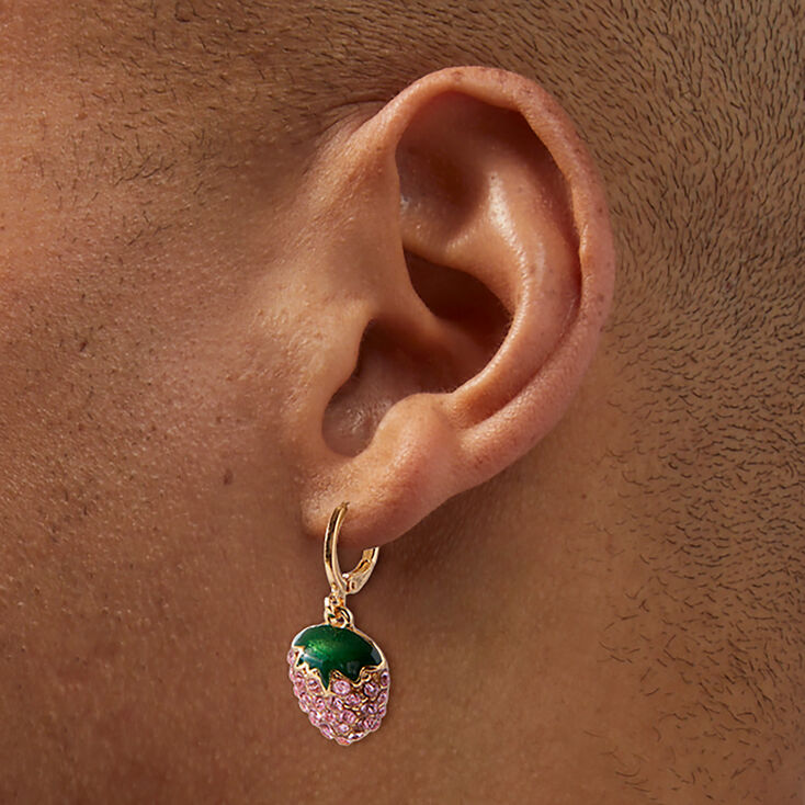 Gold-tone Pav&eacute; Strawberry Earring Stackables - 3 Pack,
