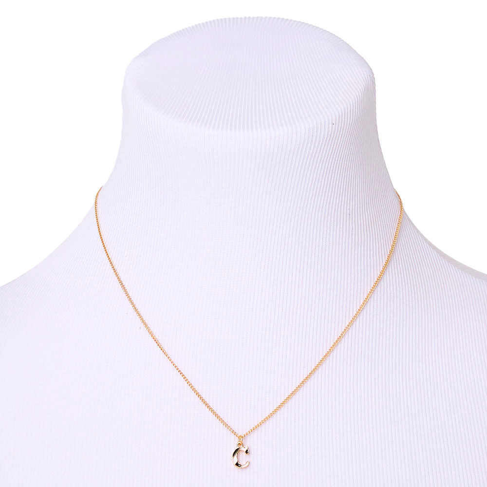 Gold Striped Initial Pendant Necklace - C,