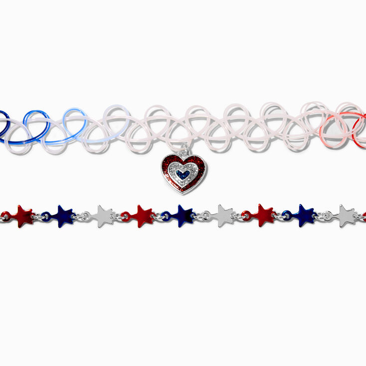 Red, White, &amp; Blue Heart &amp; Stars Choker Necklace Set - 2 Pack,