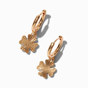 Gold-tone Radiating Clover Hoop Earrings ,